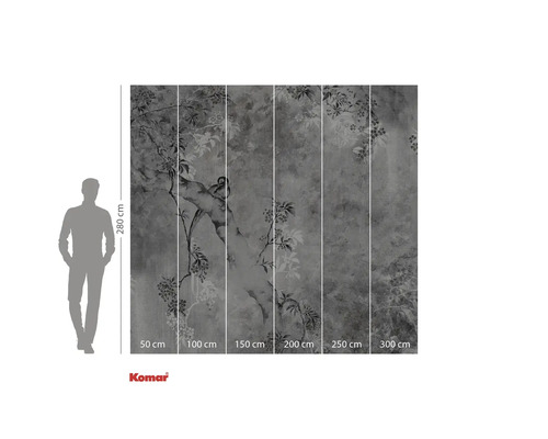 Papier peint photo Komar avec motif floral, 280 cm de haut et 300 cm de large.