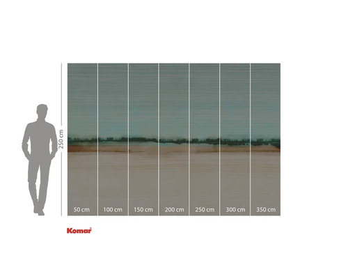 Fototapete mit abstraktem Landschaftsmotiv und Größenangaben.