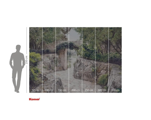 Papier peint photo avec chemin de jardin et mur de pierre