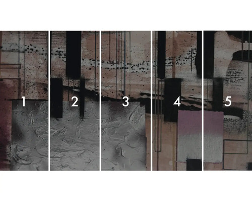 Peinture murale abstraite en plusieurs parties avec des formes et des structures géométriques