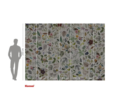 Papier peint photo Komar avec motif floral et indications de taille.