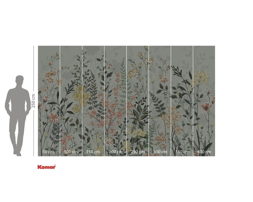 Fototapete mit Blumenmuster und Größenangaben