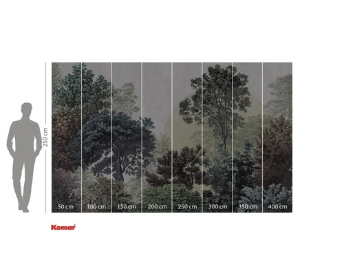 Papier peint photo avec motif de forêt et indications de taille