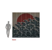 Papier peint photo avec motif de vagues et soleil rouge en arrière-plan