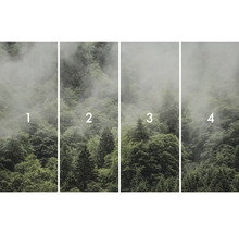 Papier peint photo en quatre parties avec motif de forêt et brouillard