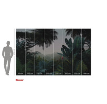 Papier peint photo Komar avec motif de forêt tropicale et indications de taille.