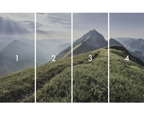 Papier peint photo en quatre parties avec motif de paysage de montagne