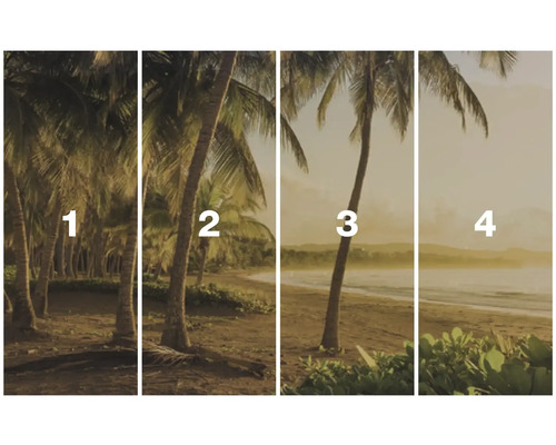 Image de paysage en quatre parties avec des palmiers sur la plage