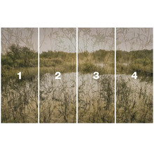 Vierteiliges Landschaftsbild mit Bäumen und Büschen