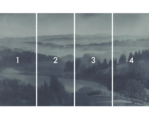 Papier peint en quatre parties avec paysage et forêt