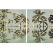 Papier peint photo en quatre parties avec des motifs de palmiers et un reflet dans l'eau.