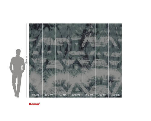 Papier peint photo Komar avec motif abstrait et géométrique et indications de taille.