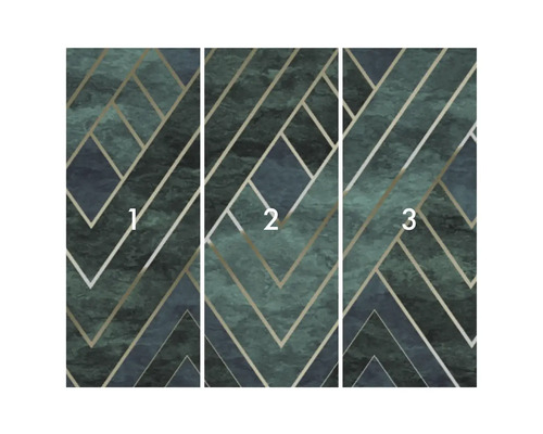 Motif de papier peint avec formes géométriques et structure en marbre, en trois parties