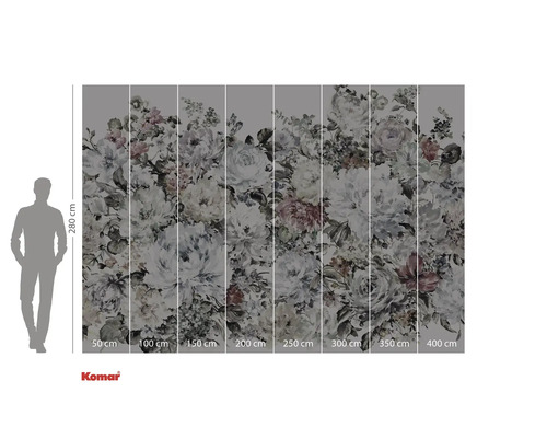 Fototapete mit Blumenmuster und Größenangaben