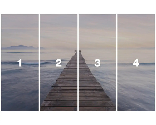 Papier peint photo en quatre parties avec jetée au bord de la mer