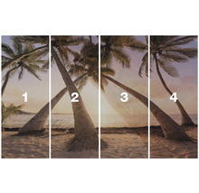Peinture murale en quatre parties avec des palmiers sur la plage