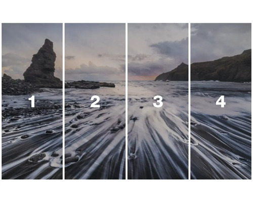 Image de paysage en quatre parties avec des motifs côtiers