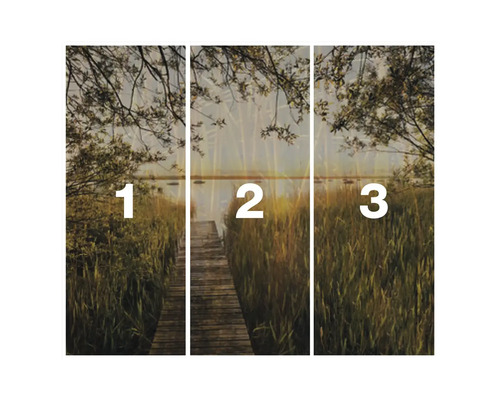 Tapete mit See, Holzsteg und Schilf