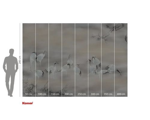 Komar Fototapete mit Kranichmotiven und Größenangaben