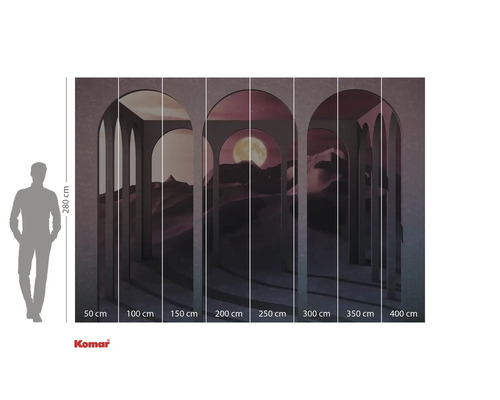 Papier peint photo avec paysage désertique, lune et arcades et indications de taille