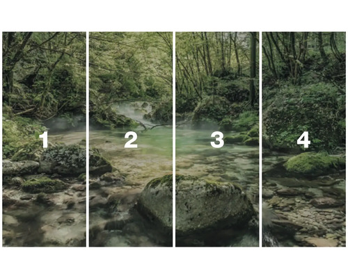 Papier peint photo en quatre parties avec des motifs de rivière forestière