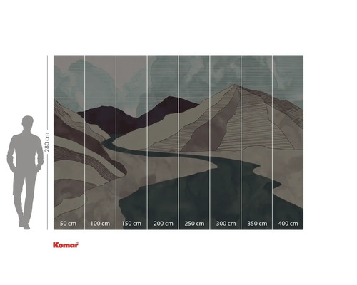 Papier peint photo avec paysage de montagne et illustration de rivière