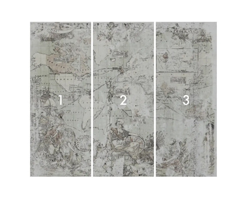 Papier peint photo en trois parties avec motif de carte du monde