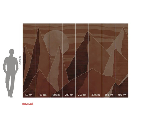 Papier peint photo Komar avec motif de montagne et indications de taille.