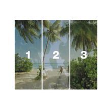 Image en trois parties avec des palmiers sur la plage