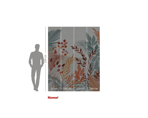 Fototapete mit botanischem Muster und Größenangaben