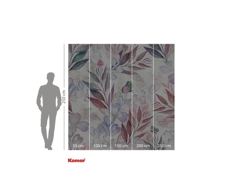 Papier peint photo avec motif de feuilles et de fleurs, dimensions 250 sur 250 centimètres