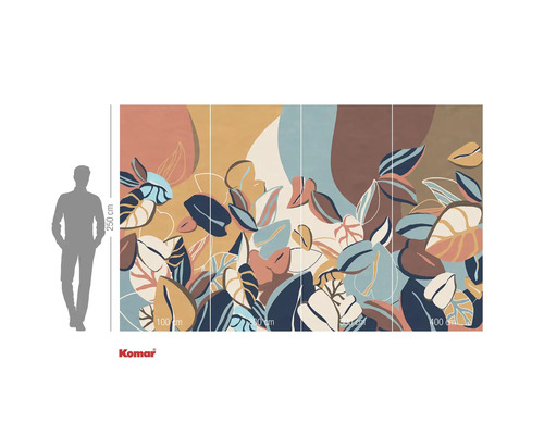 Papier peint intissé avec motif abstrait de feuilles et une hauteur de 250 cm.