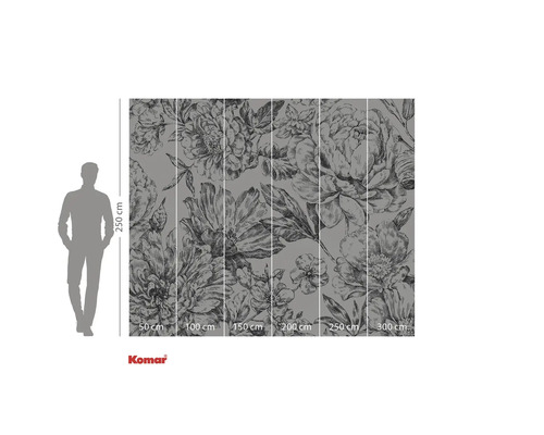 Papier peint photo avec motif floral et indication des dimensions