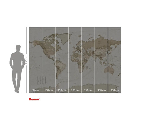 Carte du monde comme papier peint photo avec indications de mesure