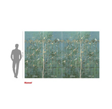 Papier peint photo avec motif d'arbre, d'oiseaux et de grillage pour la décoration murale