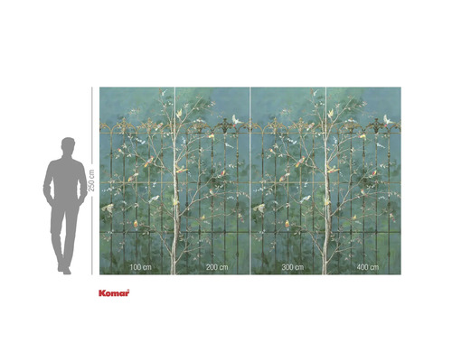 Papier peint photo avec motif d'arbre, d'oiseaux et de grillage pour la décoration murale