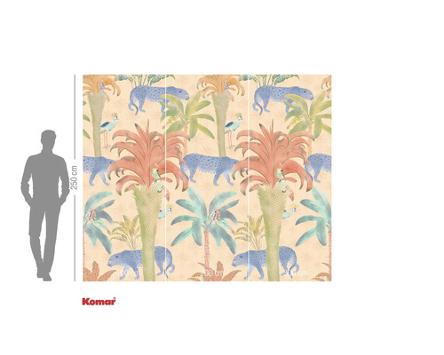 Papier peint photo Komar avec motif jungle, palmiers, léopards et oiseaux
