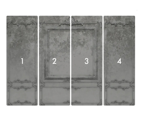 Papier peint photo en quatre parties avec ornements en stuc et cadres