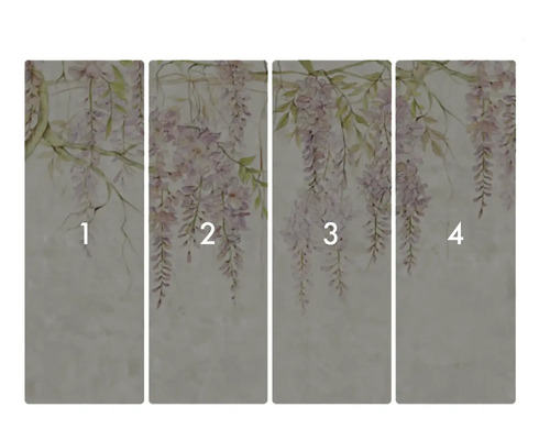 Papier peint intissé avec motif de glycine, composé de quatre lés