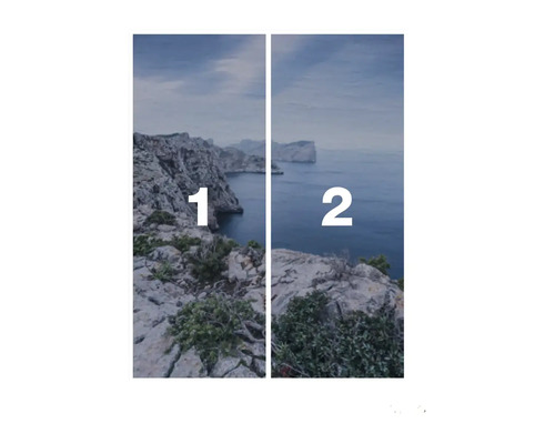 Image de paysage en deux parties avec vue sur la mer et côte rocheuse