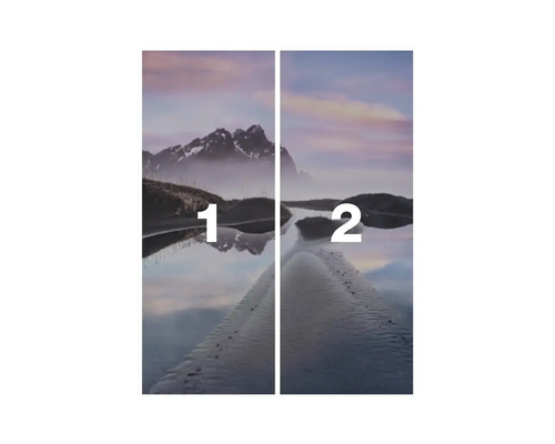 Papier peint photo avec motif de paysage de montagne, composé de deux parties