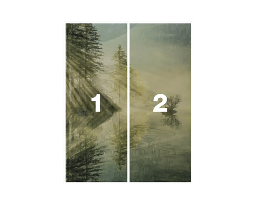 Motif de papier peint de porte en deux parties avec forêt et paysage marin