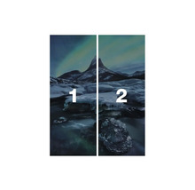 Image de paysage en deux parties avec des montagnes et de la glace