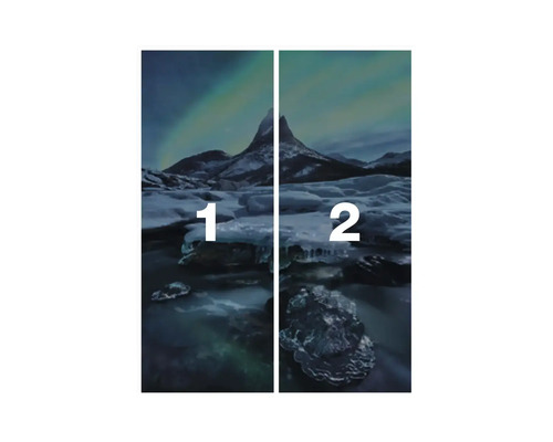 Image de paysage en deux parties avec des montagnes et de la glace