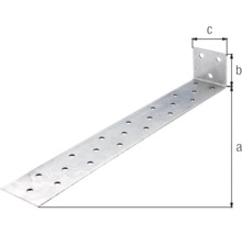 Winkelverbinder aus Metall mit Löchern und Maßangaben