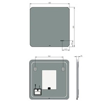 Technische Zeichnung eines Spiegels mit den Maßen 800 x 800 mm.
