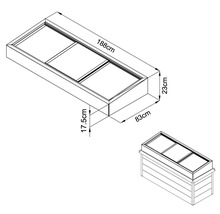 Technische Zeichnung eines Hochbeets mit den Maßen 188 cm Länge, 83 cm Breite und 23 cm Höhe