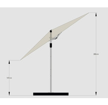 Illustration eines Sonnenschirms mit den Maßen 147 Zentimeter und 280 Zentimeter.