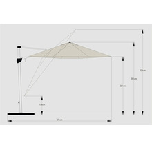 Masse eines Sonnenschirms mit Sockel.