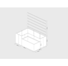Technische Zeichnung eines Hochbeets mit den Maßen 150 x 100 x 113 cm
